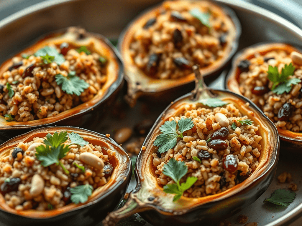 Stuffed Eggplant with Bulgur