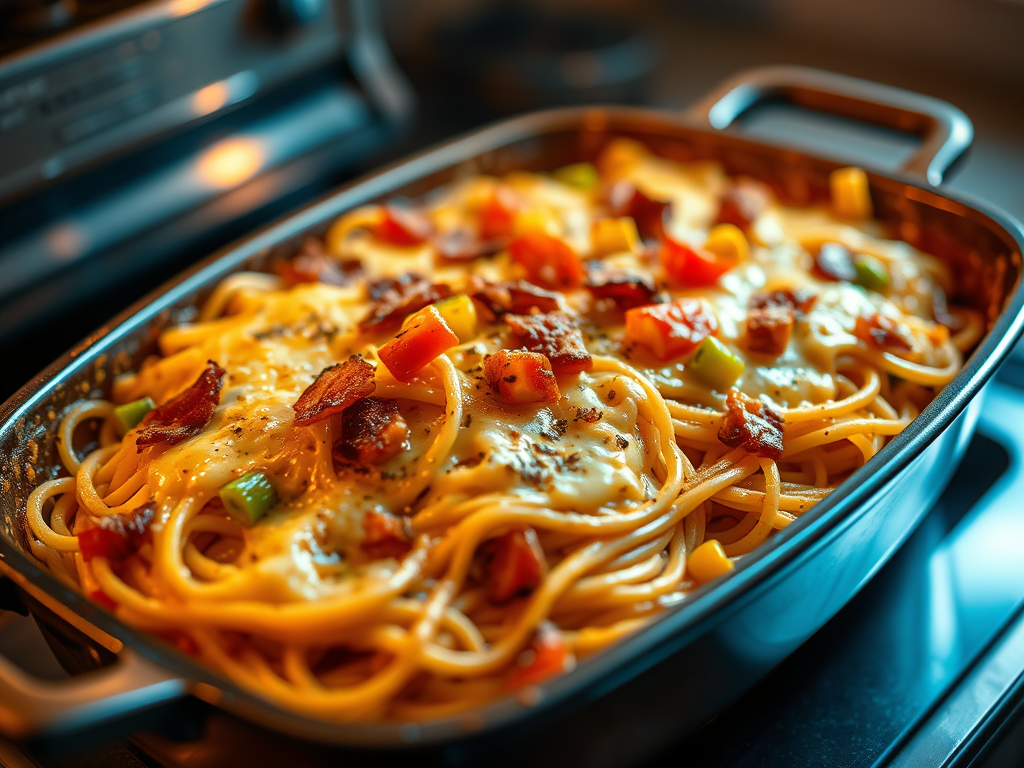 Creamy Bacon and Veggie Spaghetti Bake